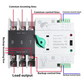 shengbowi 3P Dual Power Automatic Transfer Switch 100A AC220V Switch Silver Contacts Backup Power Supply Switch Millisecond Circuit Fast Controller
