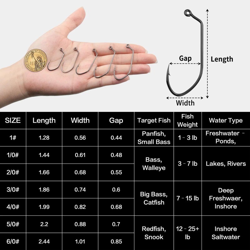 FishTrip 60 Degree Jig Hooks, Long Shank Aberdeen Hooks for