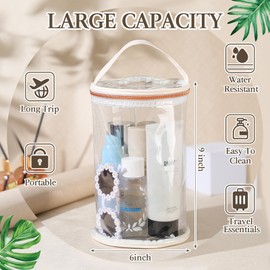 Sanwuta Beige Clear Lotion Toiletry Bag Travel Makeup Case Waterproof PVC Cosmetic Bag With Handle Zipper Portable Survival Organizer Pouch for Women Pool Gift Party