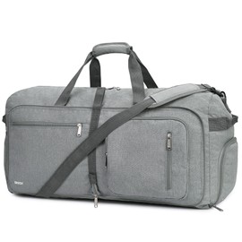 WANDF Travel Bag 40L-85L with Shoe Compartment Foldable Weekender Travel Bag Hand Luggage for Men Women, Light grey 65l