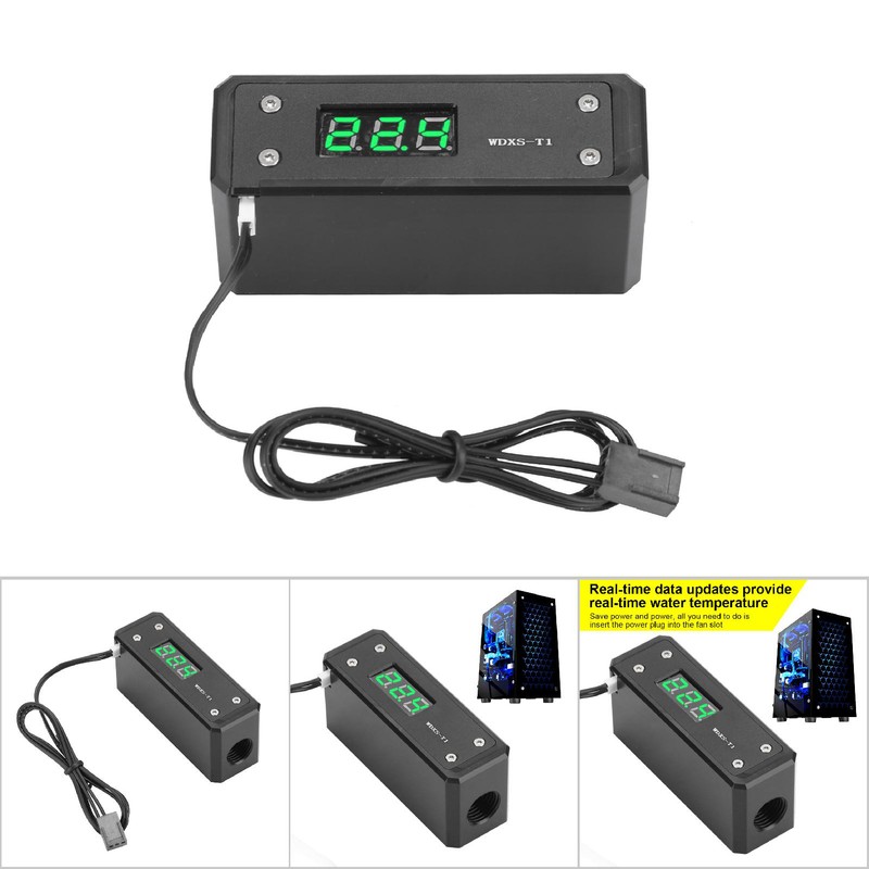Water Cooling Digital Thermometer G1/4 Black Panel Red Blue Green