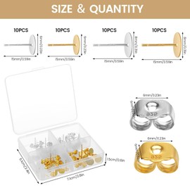 80 Piece Earrings Make Your Own Set, S925 Sterling Earrings Stud Blanks and Butterfly Clasp, Hypoallergenic Stud Earrings Flat for Jewellery Making 6/8 mm