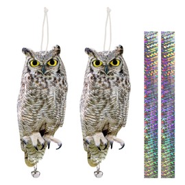 Kungfu Mall 2PCS Fake Owl to Scare Pigeon Away from Patio, Flat Garden Owl Scare Devices with Reflective Tape, Hanging Plastic Owl to Keep Pigeon Away from Balcony Outdoor Porch Roof Windows