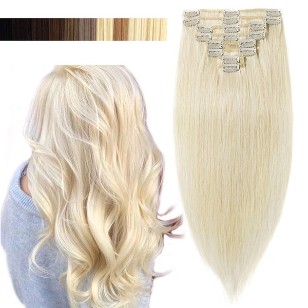 SN-TH Clip in Extensions, Real Hair, 8 Pieces, 18 Clips.