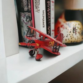 Homeroots 5" Red and Black Metal Hand Painted 1933 G5 Bi Plane Model Airplane