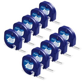 10 x 91221 White Plastic 12 mm x 4 m Tapes Compatible with Dymo Letratag Label Tape, Compatible with Dymo Label Tape, Plastic, White Label Tape for Letratag LT-100H LT-100T 200B XR XM