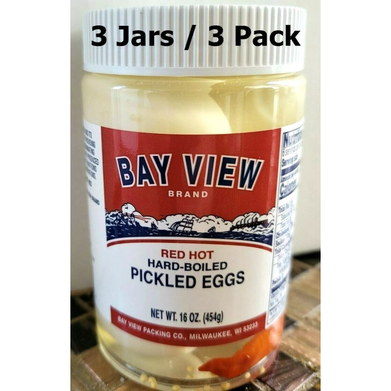 Bay View Pickled Red Hot Hard Boiled Eggs 3 Pack