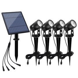 APONUO Solar Spotlights Landscape Lights Low Voltage Outdoor Solar Spotlight IP65 Waterproof 9.8ft Cable Auto On/Off with 4 Cool White for Outdoor Garden Yard Landscape Downlight (4-in-1)