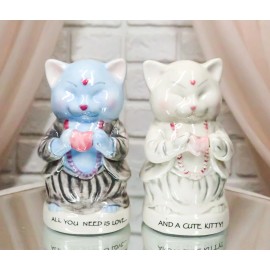 Ebros Gift Master Meow Buddha Cats Meditating Love And Kitty Ceramic Salt Pepper Shaker Set