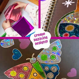 DINO MINI Foil4Fun - Foil Art for Kids - Craft Kits for Kids Ages 4-8 - Includes 16 Foil Art Pages and 16 Coloring Pages - Screen Free Birthday Gifts - Airplane Activities (Princesses & Fairies)
