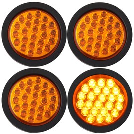Partswcgg 4Pcs 4 Inch Round Amber Strobe Lights 24 LED Trailer Tail Lights with Stobe Solid Flash Patterns for Truck Towing Trailer Lamps Warning Waterproof w/Grommets and 3 Prong Plug 10V-30V