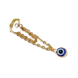 Gold Ear Cuff with Chain and Evil Eye - Non Piercing Clip on Cartilage Earrings for Men Women - Cartilage Earrings