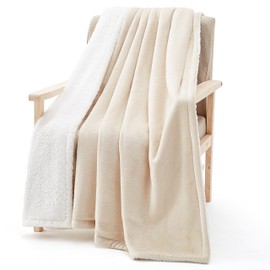 CASUAL LIVING 32600 Twin-Twin XL Plush Reversible Bed Blanket Home and Hotel Luxury Premium Collection Machine Washable Easy Care Warm Fluffy Bedding Blankets, Twin, Beige