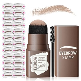 Eyebrow Stamp Stencil Kit - Eyebrow Powder with Blush Long-Lasting & Waterproof Brow Shaping Kit with 24 Reusable Thin & Thick Eyebrow Stencils for Natural Brow Color (Light Brown)