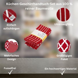 Penguin Home Premium 100% Pure Cotton Tea Towel for Kitchen, Set of 5 Kitchen Towels, Soft & Durable Kitchen Cloths Towel Set, Machine Washable, 65 x 45 cm Colour - Red