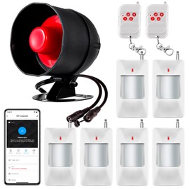 WiFi Alarm System for Home Security, 120dB Wireless Alarm Security System with Free Notification APP Control and Motion Sensor Siren, Remote Control for Shed Garage