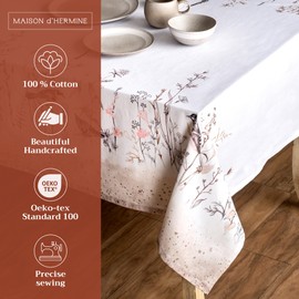 Maison d' Hermine 100% Cotton Table Cover - 60"x120" Rectangle Decorative Tablecloth - Tablecloths for Dining, Wedding, Farmhouse & Parties - for Spring & Summer - Meadow Florals - Brown Collection