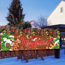 Auliuse Large Merry Christmas Banner for Christmas Party Decoration, Xmas Sign Banner Hanging Decorations for Christmas Garden Yard Porch Outdoor Indoor Christmas Wall Table Decoration (118X19.7 inch)