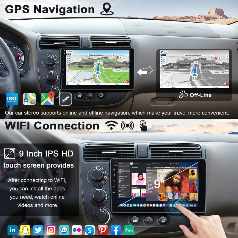 for Honda Civic 2001 2002 2003 2004 2005, Wireless Carplay&Android
