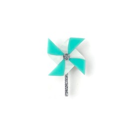 Aqua and White Pinwheel Brooch, Vintage Inspired Summer Fun Novelty Brooch, Handmade