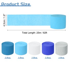 sourcing map 5 Roll 410 ft Crepe Paper Streamers, Wedding Decoration Streamers Party Decoration for Wedding Valentine's Day Festival Backdrop, Dark Blue, Blue, Light Blue, White, Silver