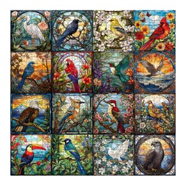 Stained Glass Puzzles for Adults 1000 Pieces, Bird Puzzles for Adults Flower with Cardinal Bird Parrot Hummingbird, Impossible Hard Challenging Jigsaw Puzzles