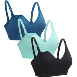 Supportive Nursing Bra for Maternity Breastfeeding Seamless Bralette with Built in Padded for Pregnancy Women,Large,FineRibbing-D