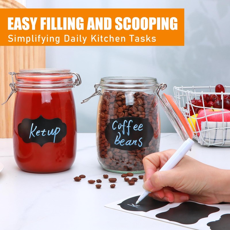Encheng 32 oz Wide Mouth Mason Jars with Airtight Hinged