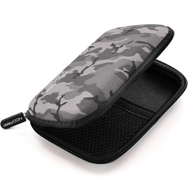 deleyCON Hard Drive Case HDD Case for 2.5 Inch Hard Drives and SSD Robust and Shockproof 2 Inner Compartments Mesh Pockets Black Camouflage