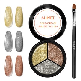 AIJIMEI 3in1 Solid Glitter Nail Polish Gel Diamond Nail Glitter Nail Gel Polish Cream Solid Gel Polish Solid Cream Gel Nail Painting Gel Soak Off Gel Nail Art DIY Manicure Solid Gel Nail Polish 15ml