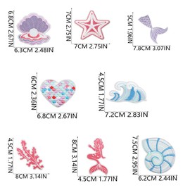 8 Pieces Little Mermaid Cartoon Shell Pearl Mermaid Tail Iron on Patches Embroidered Applique for DIY Accessories for Kids Girls Clothes Backpack Hat