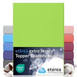 etérea Extra Jersey Topper Fitted Sheet 140 x 200 cm - 160 x 220 cm Apple Green up to 10 cm Height 100% Cotton Fitted Sheet Oekotex Bed Sheets Duvet Cover Bed Sheet Topper 140 x 200 cm - 160 x 220 cm