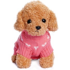 Dog Knitted Sweater Heart Sweater Puppy Sweater Warm Soft Pet Holiday Clothes for Medium Cats and Dogs (Pink, S)