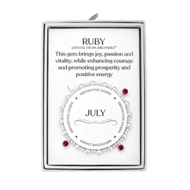 Philip Jones July (Ruby) Birthstone Stretch Charm Bracelet with Quote Gift Box