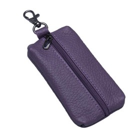 Auony Unisex Genuine Leather Key Case Wallet Pouch Bag Keychain Holder with Key Ring & Zipper (Purple)