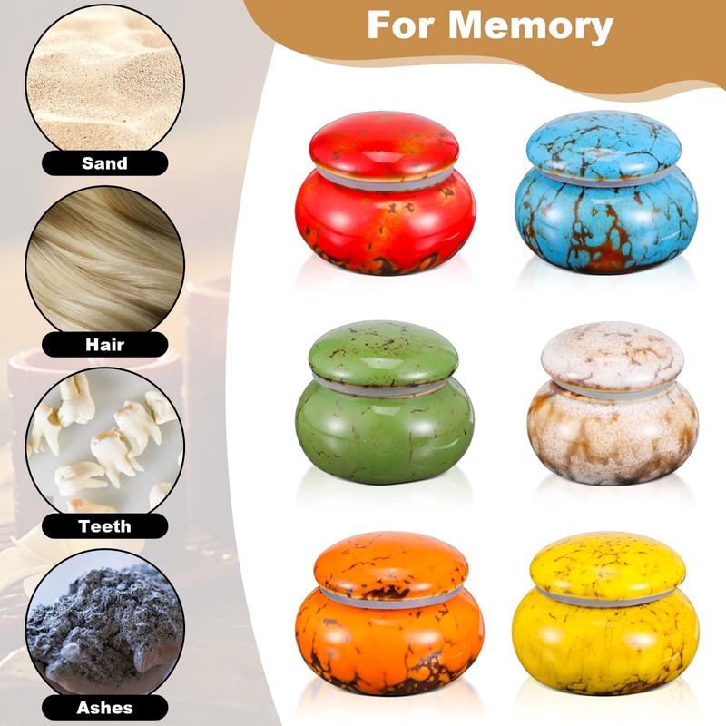 6 Pcs Ceramic Small Urns for Human Ashes Keepsake Set,