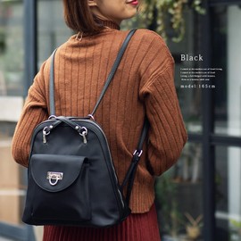 Gratante abb-g0055 Women's Cross Shoulder 2-Way Nylon Mini Backpack, Black