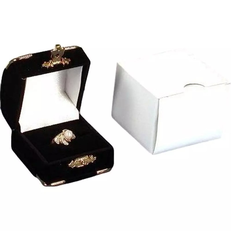 FindingKing 6 Black Velvet Ring Boxes With Brass Corners