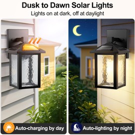 BesLowe Solar Wall Lights Outdoor, Aluminum Dusk to Dawn LED Porch Light, 3000K/5000K Adjustable, Wireless Exterior Lighting Fixtures Solar Wall Lantern Sconce Light for Outside Garage, 2-Pack