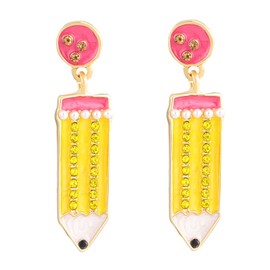 Teacher Earrings for Women Fun Pencil Earrings for Teacher Beaded Pencil Dangle Drop Earrings Metal Pencil Shaped Earrings Appreciation Day Back to School Teacher Appreciation Gifts