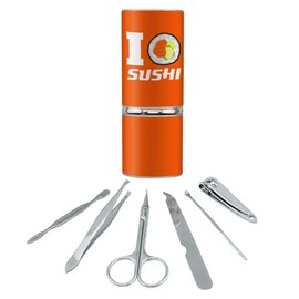 I Love Sushi Roll Heart Stainless Steel Manicure Pedicure Grooming Beauty Care Travel Kit