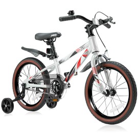 JMMD Kids Bike for Ages 4-12 Years Old Boys Girls, 14 16 18 Inch Kids Bike with Training Wheels & Kickstand, Kids Bicycle for Toddlers and Kids with Handbrake (18 silverred)