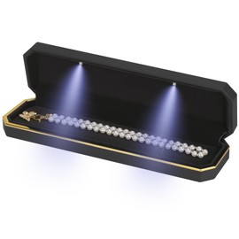 Luxury LED Necklace Long Chain Gift Box with LED Light, Velvet Jewelry Box Storage Case Organizer Holder (Blue)