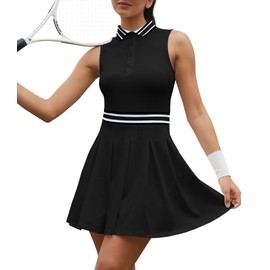 Golf Dress for Women Tennis Dresses Elastic Waist Polo Collar Sleeveless Sport Active Exercise Workout Athletic Dress Black