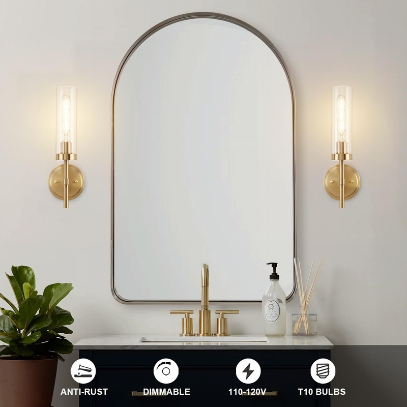 SANTOSTOCK Gold Wall Sconces Set of 2, Modern Bathroom Sconces