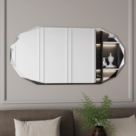 AUYHM Long Mirror,Wall Mirror Full Length 24x48, Oval Mirrors for Wall,Frameless Wall Mirrors,Beveled Edge entryway Horizontal and Vertical