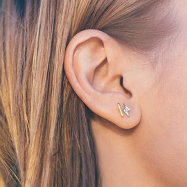 PAVOI 14K Gold Plated Mini Bar Stud Earrings - White