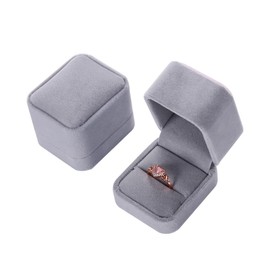 JIHUOO 2 Pcs Square Velvet Ring Box Engagement Ring Bearer Box Decorative Ring Case Earring Gift Box Wedding Ring Holder Grey