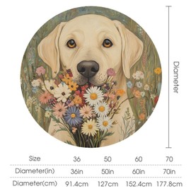 TOWINSFB Cute Dog Daisy Table Cloth for Dining Table Spring Flower Rustic Animal Round Tablecloth for Kitchen Home Decor Holiday Party, 70 Inch