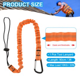 MECCANIXITY Retractable Tool Lanyard 3ft with Single Aluminum Buckle and Adjustable Loop End, Maximum Weight Limit 10KG / 22lb, Safety Fall Protection Tools Leash, Orange